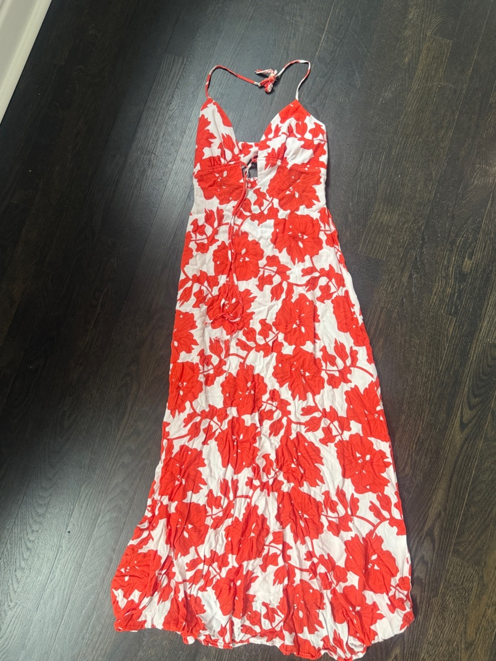 Stunning Orange and White Floral Maxi Sundress (halter and tie back)